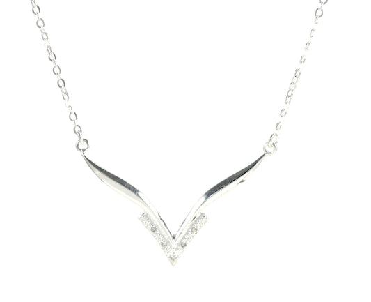 Silver ladies necklace V-cut rhinestone pendant gift Ø 48mm