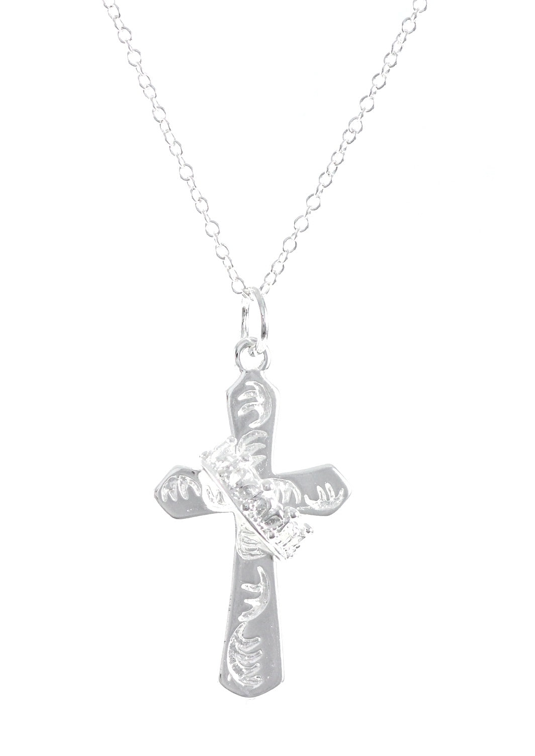 Solid ladies necklace cross + crown gift silver pendant Ø 39mm