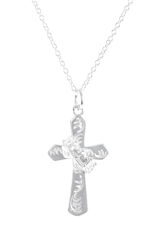 Solid ladies necklace cross + crown gift silver pendant Ø 39mm
