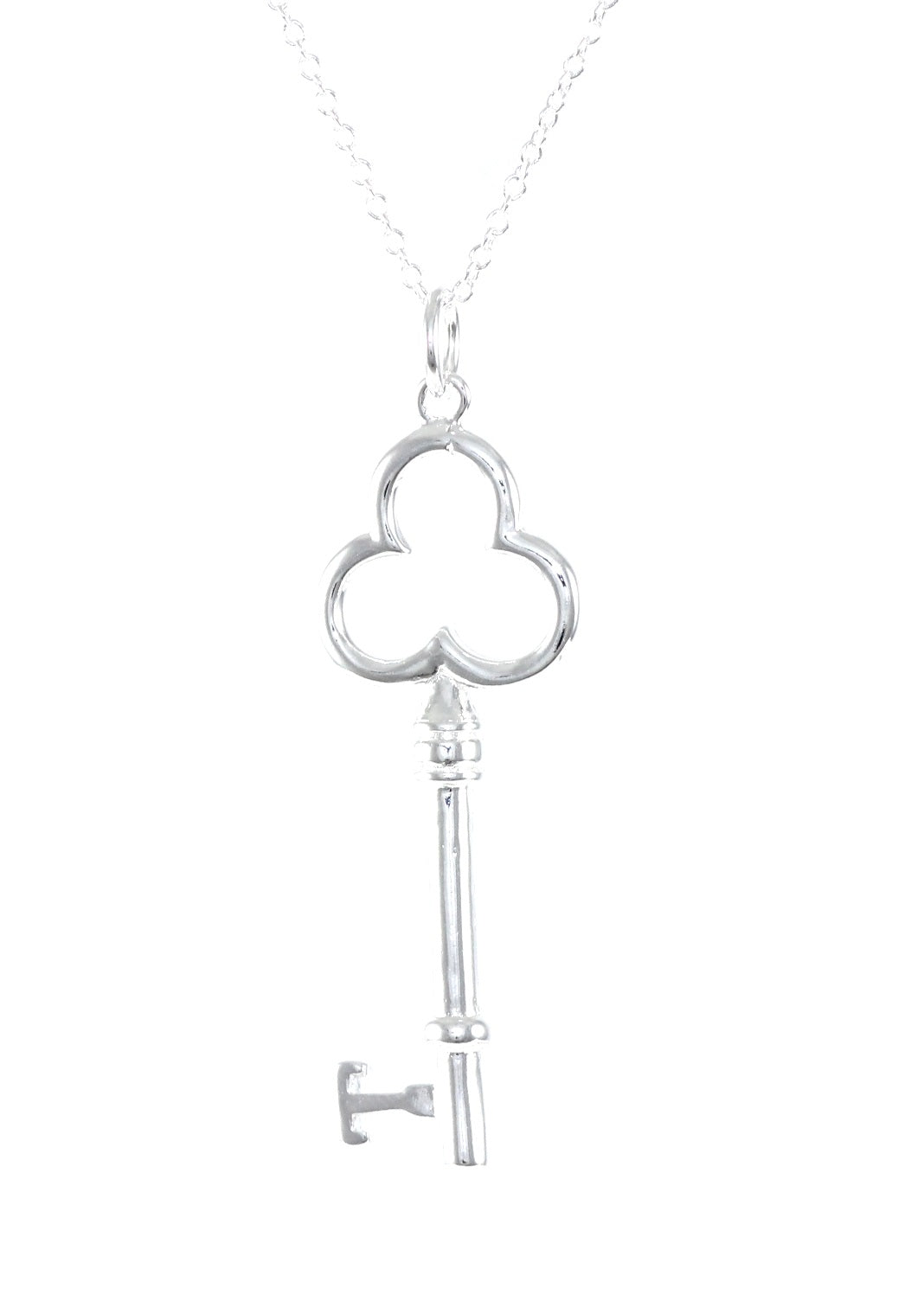 Solid ladies necklace key clover jewelry silver pendant Ø 56mm