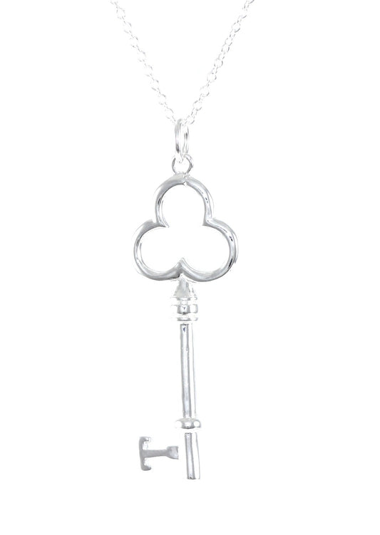 Solid ladies necklace key clover jewelry silver pendant Ø 56mm