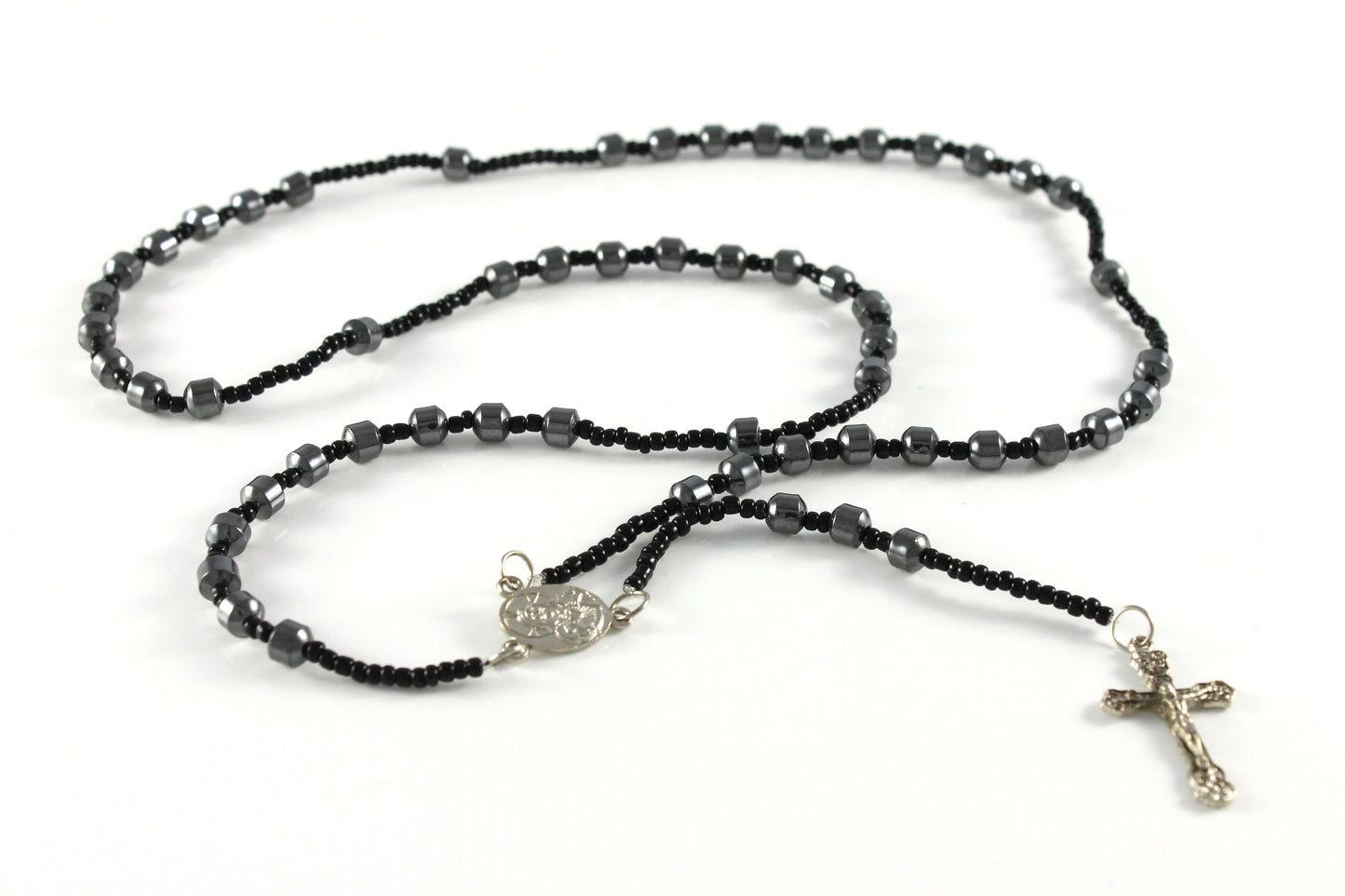 Unisex Rosary Chain Black Beads Cross Pendant Charm Fashion Ø 6mm