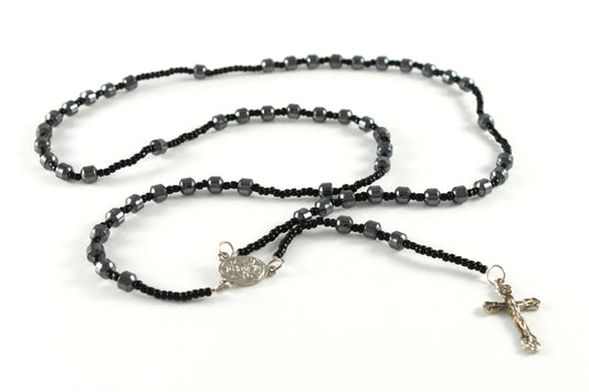 Unisex Rosary Chain Black Beads Cross Pendant Charm Fashion Ø 6mm