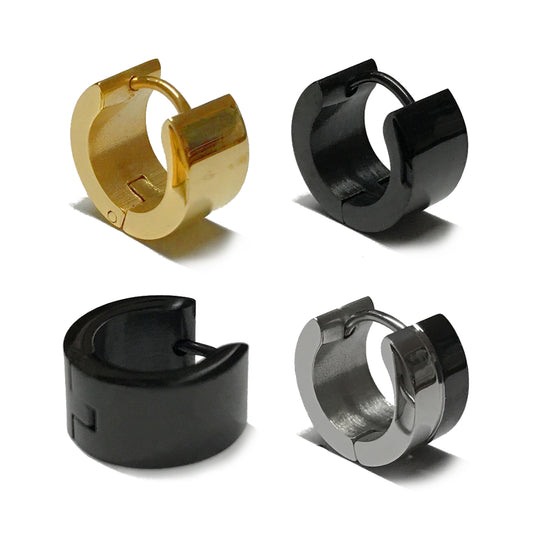 1 pair of hoop earrings black gold silver stainless steel men Ø13mm