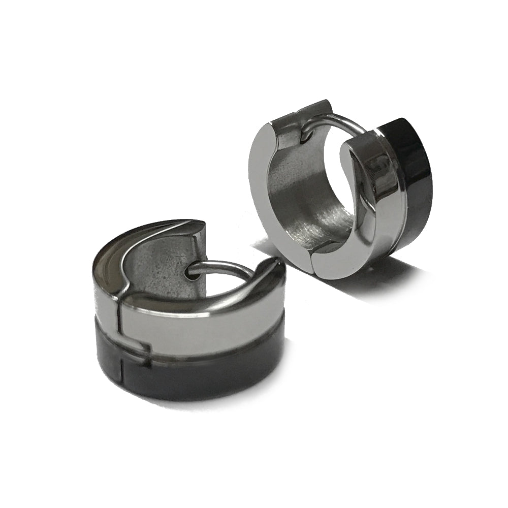 1 Paar Creolen Ohrringe Schwarz Gold Silber Edelstahl Herren Ø13mm