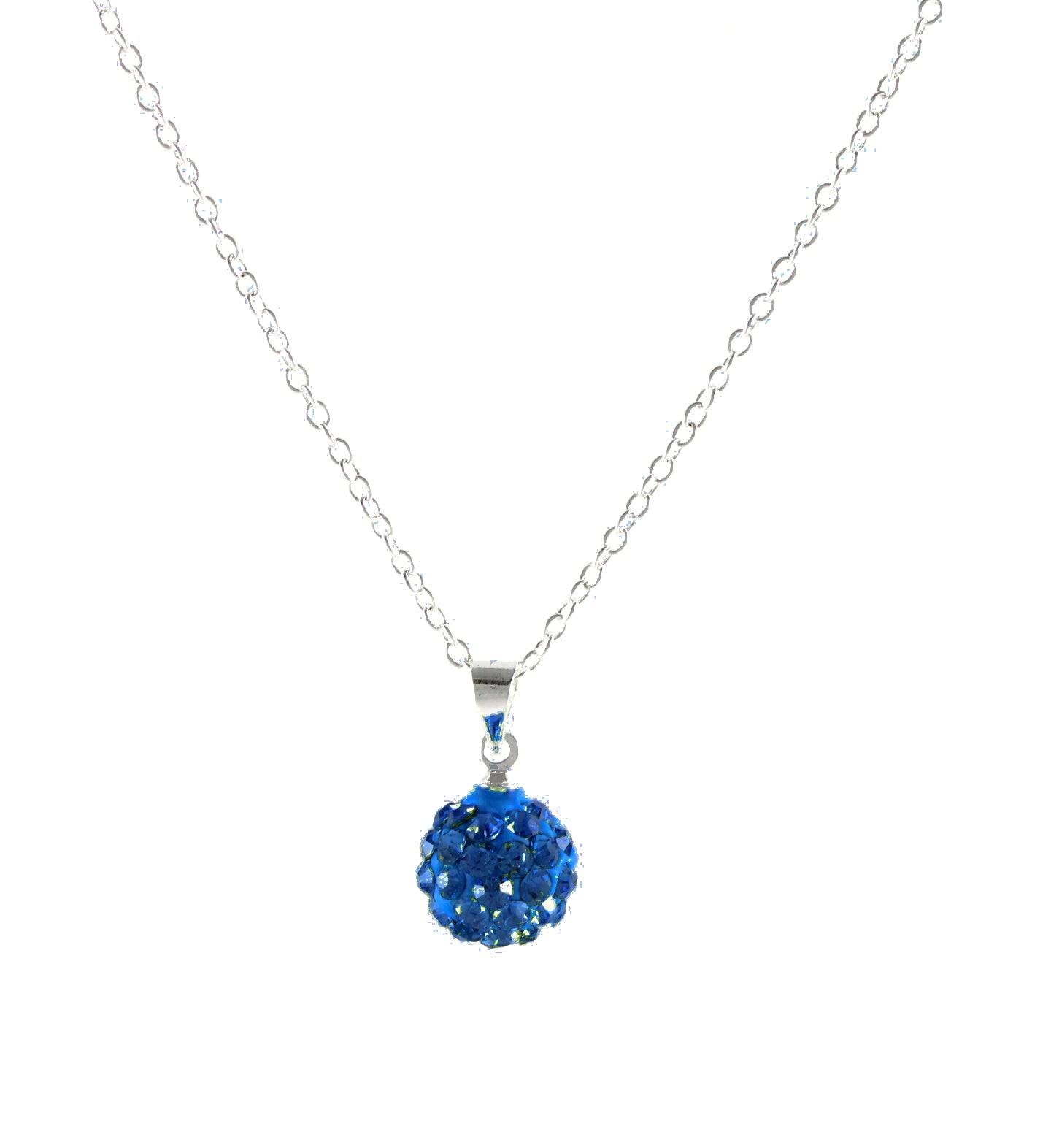Women's Zirconia Ball Necklaces Blue Rhinestone Oktoberfest Gift Set Pendant Silver Ø 10mm