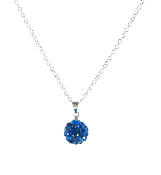 Women's Zirconia Ball Necklaces Blue Rhinestone Oktoberfest Gift Set Pendant Silver Ø 10mm