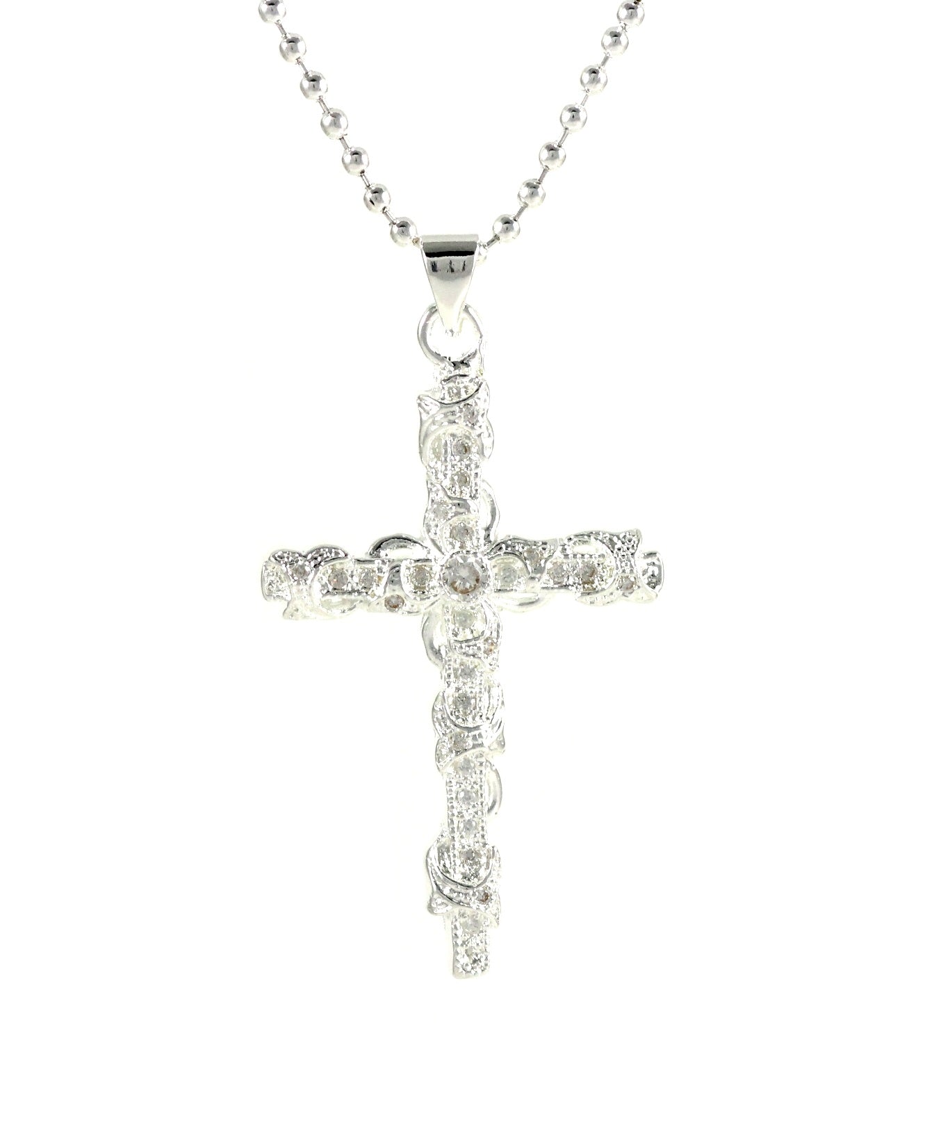 Silver Rosary Chain Men's Neck Jesus Cross Hip Hop Pendant Ø 55mm