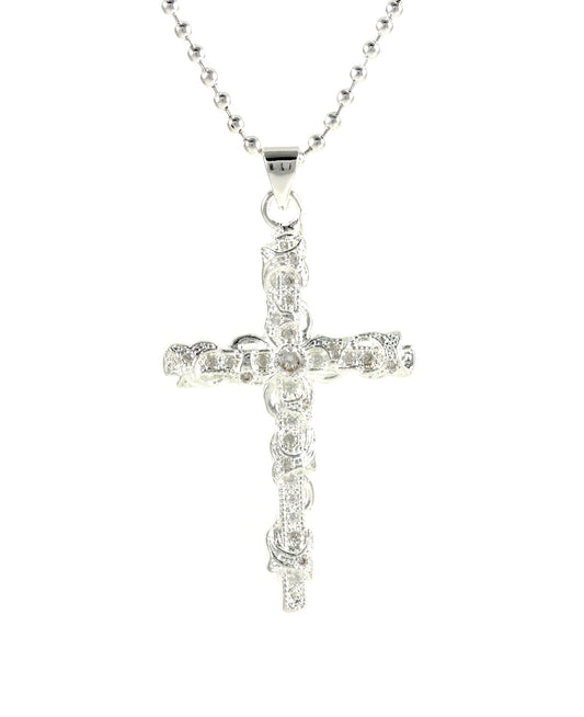 Silver Rosary Chain Men's Neck Jesus Cross Hip Hop Pendant Ø 55mm