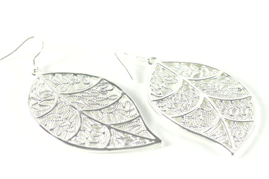 1 pair of women's earrings, elegant earrings, leaves style studs, silver jewelry