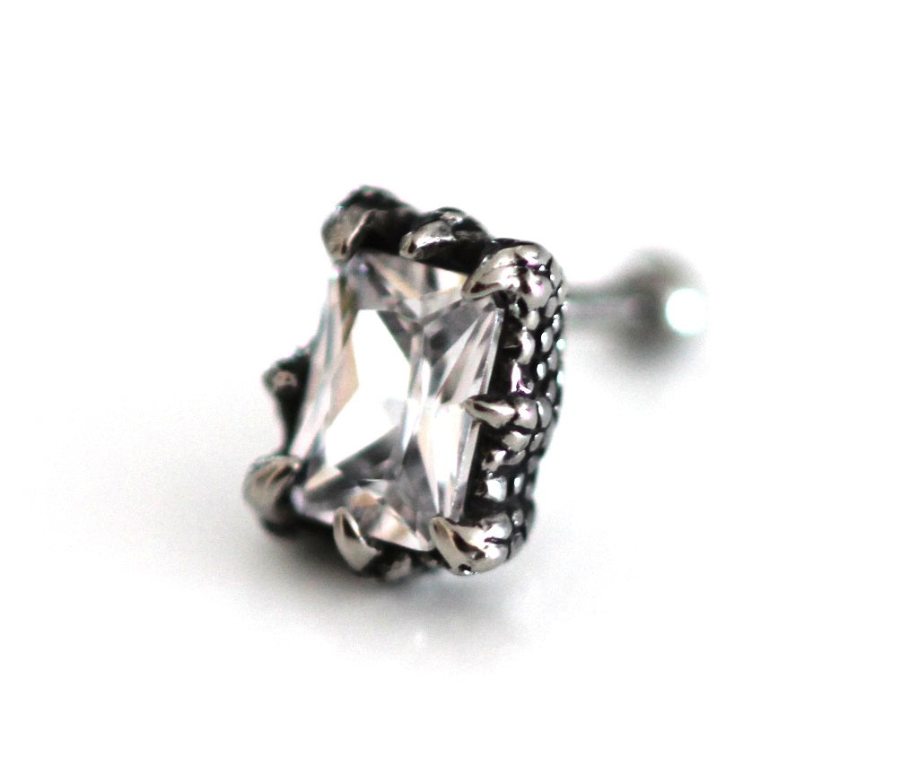 3D Skull Fake Plug Snake Bite Tunnel Silver Ear Stud Earring Rhinestone Gothic Ø 11mm