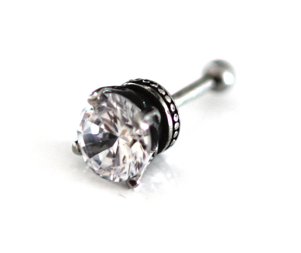 3D Skull Fake Plug Round Stone Tunnel Silver Ear Stud Earring Rock Gothic Ø 8mm