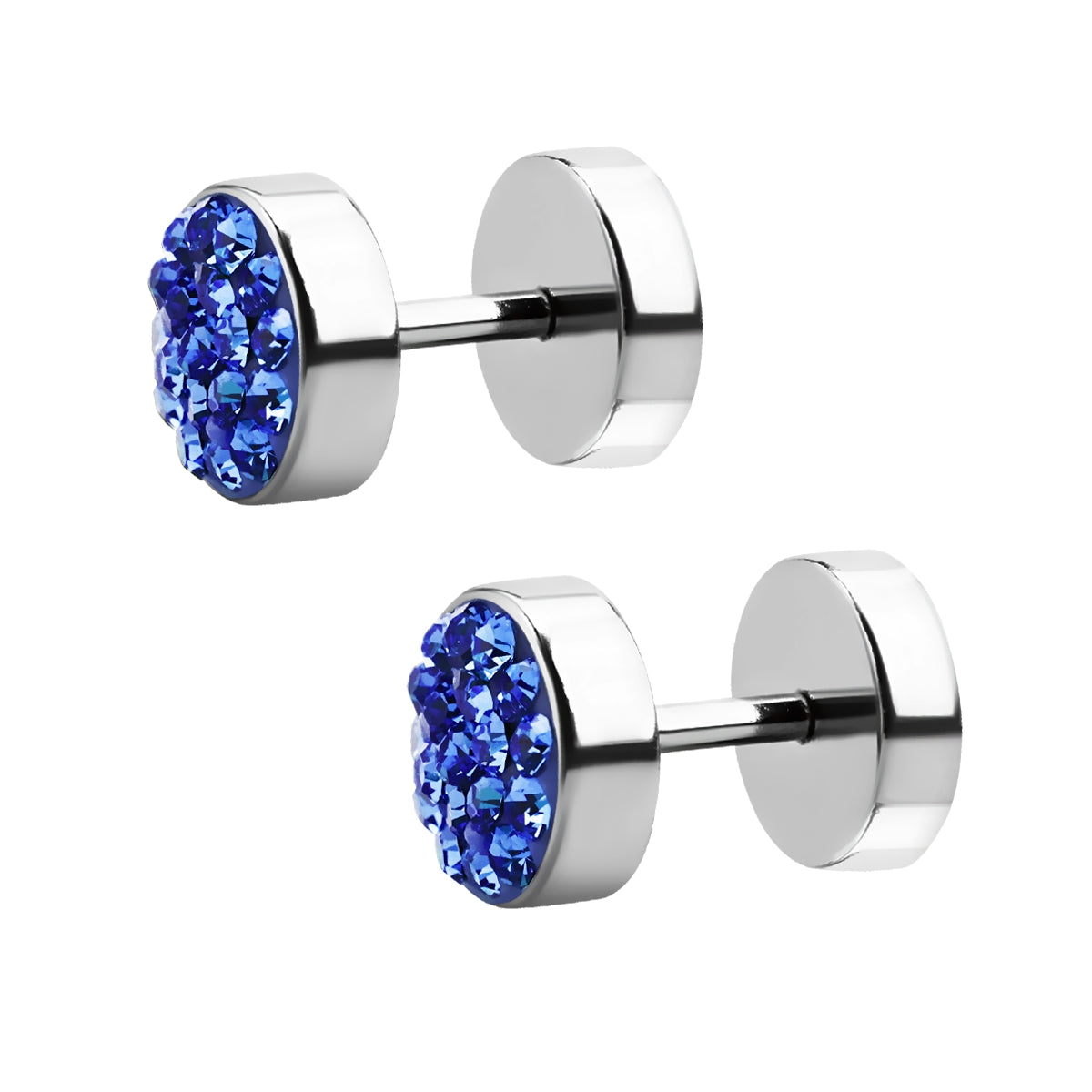 2 pieces crystal fake plug steel tunnel silver ear studs rhinestone earring Ø 6mm
