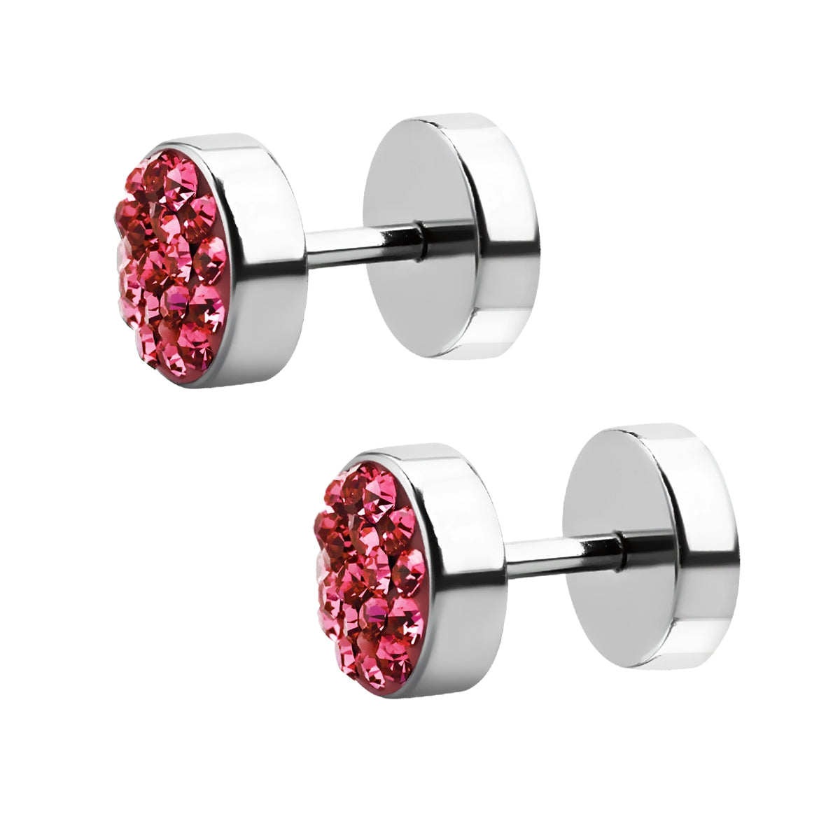 2 pieces crystal fake plug steel tunnel silver ear studs rhinestone earring Ø 6mm