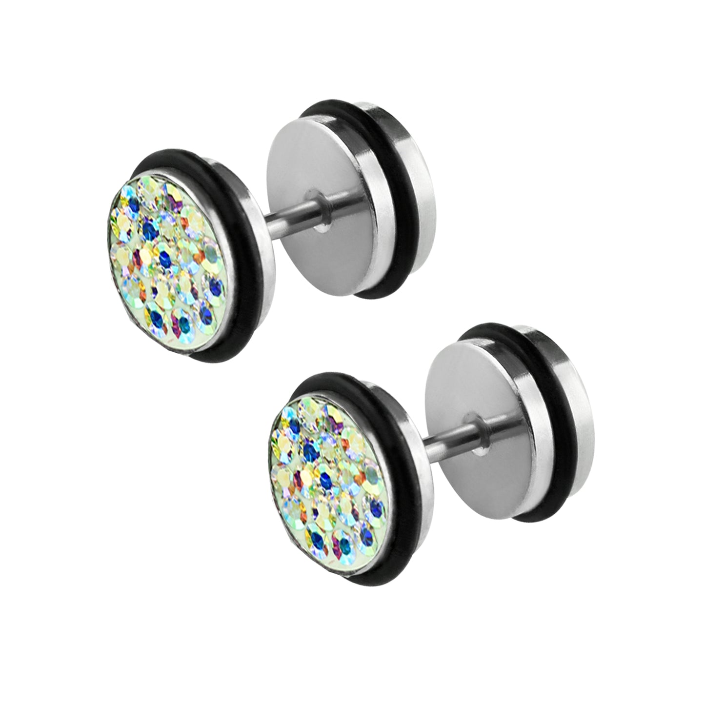 1 Paar Fake Plug Tunnel Unisex Strass Zirkonia Ohrstecker Ohrringe Edelstahl