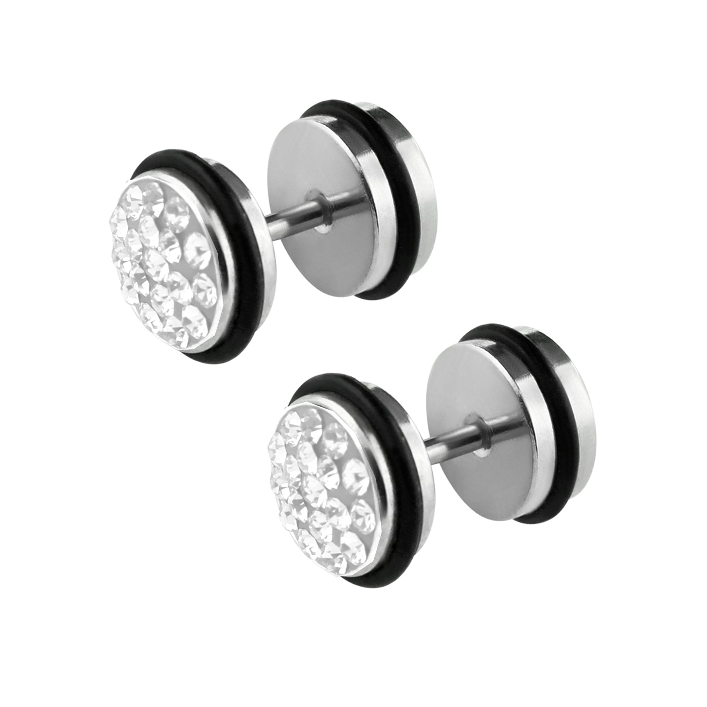 1 Paar Fake Plug Tunnel Unisex Strass Zirkonia Ohrstecker Ohrringe Edelstahl