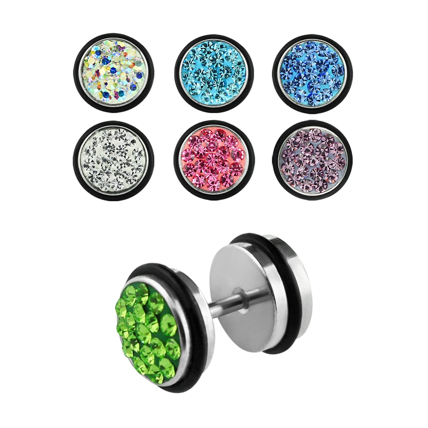 1 Paar Fake Plug Tunnel Unisex Strass Zirkonia Ohrstecker Ohrringe Edelstahl