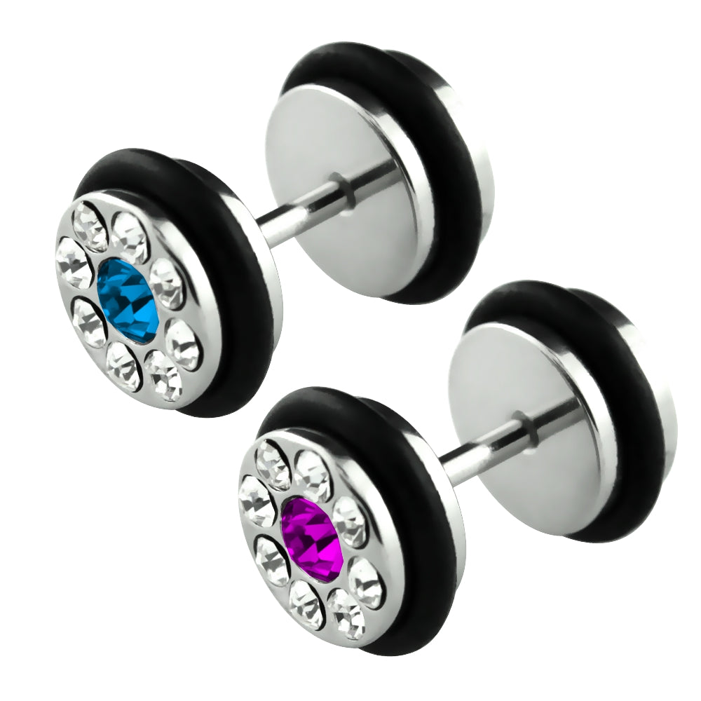 1 Paar Mega Strass Fake Plug Silber Unisex Ohrringe Ohrstecker Ø 10mm