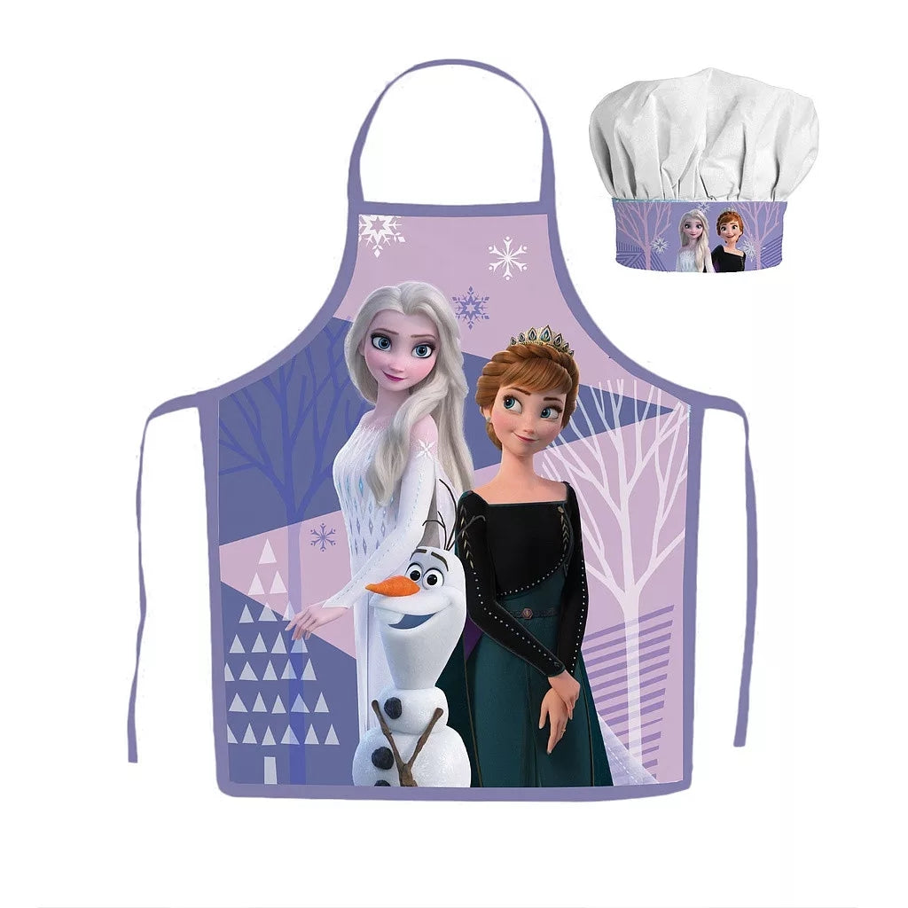 Disney Frozen Children's Cooking Apron Purple Girls Kindergarten Anna Elsa School Baking Set - JFK038406