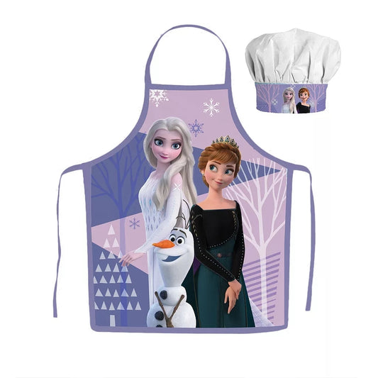 Disney Frozen Children's Cooking Apron Purple Girls Kindergarten Anna Elsa School Baking Set - JFK038406
