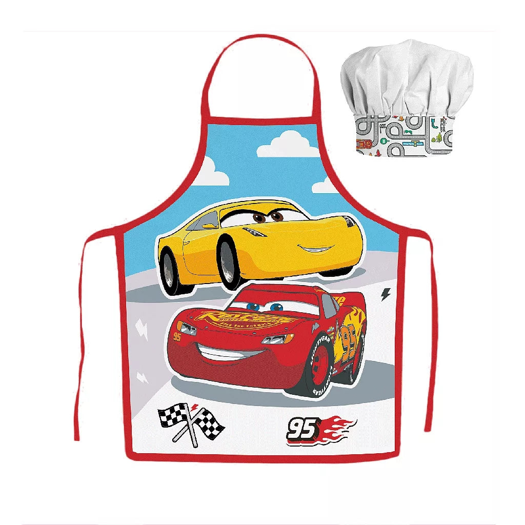 Disney Cars Children's Cooking Apron Boys Kindergarten Lightning McQueen School Baking Set - JFK038482