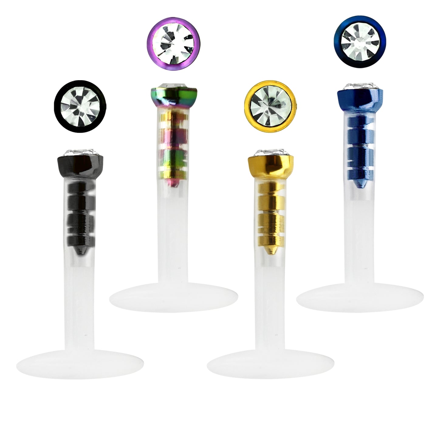 BioFlex Lippen Piercing Strass Labret Stecker Bling Cap Stein Ø 2mm