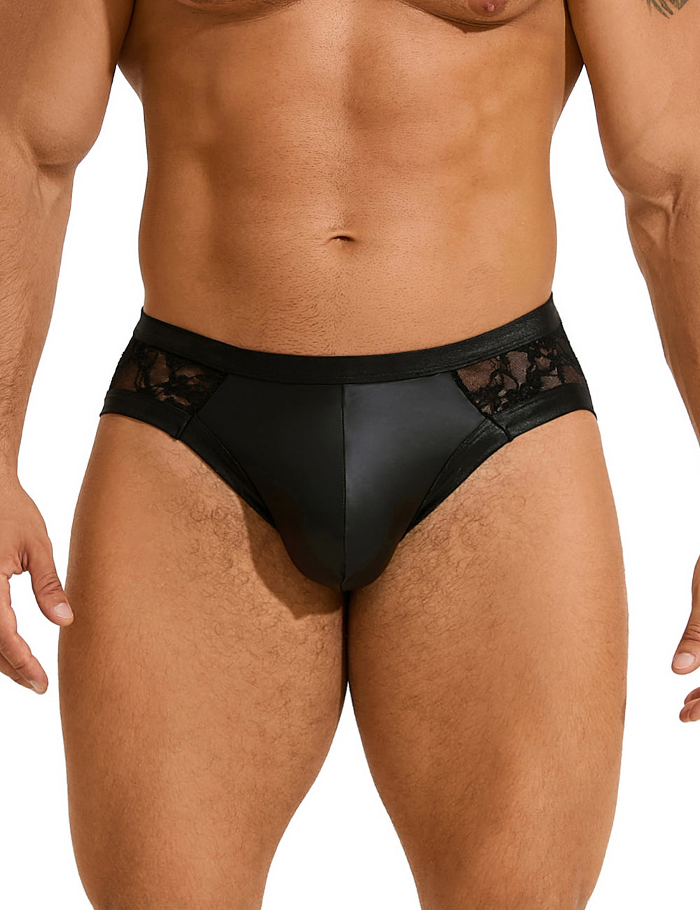 Men's Lace Wetlook Patent Leather Briefs Transparent Underwear M/L/XL - MP292-1