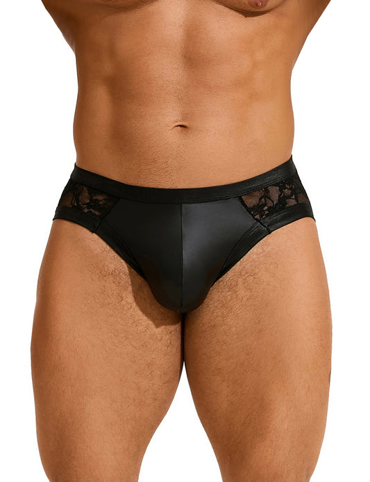 Men's Lace Wetlook Patent Leather Briefs Transparent Underwear M/L/XL - MP292-1