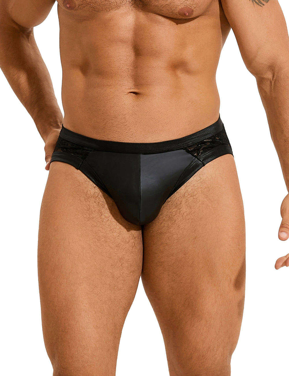 Men's Lace Wetlook Patent Leather Briefs Transparent Underwear M/L/XL - MP292-1