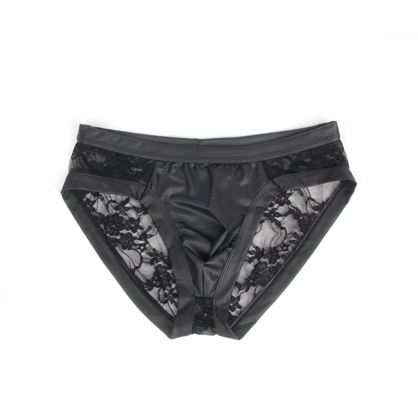 Men's Lace Wetlook Patent Leather Briefs Transparent Underwear M/L/XL - MP292-1