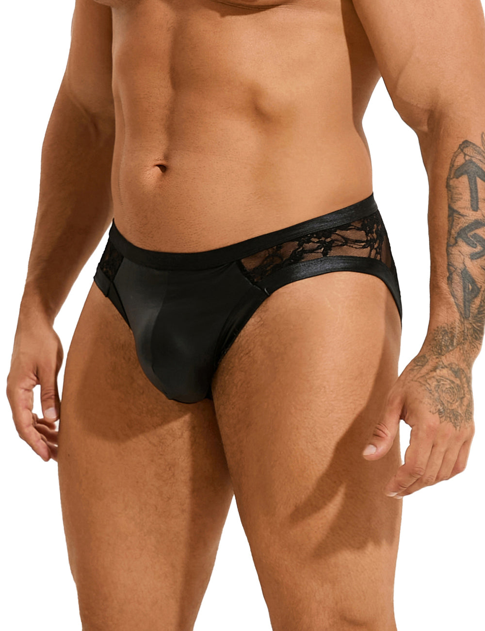 Men's Lace Wetlook Patent Leather Briefs Transparent Underwear M/L/XL - MP292-1