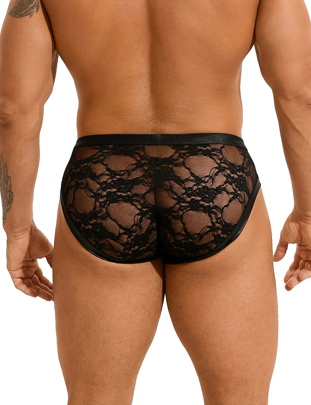 Men's Lace Wetlook Patent Leather Briefs Transparent Underwear M/L/XL - MP292-1
