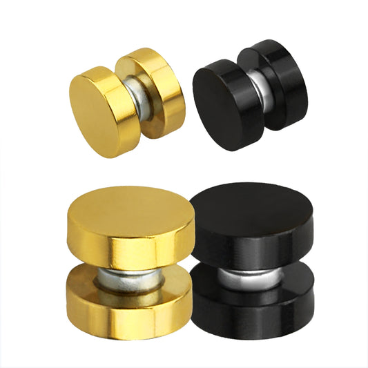 1 pair of round magnet button stainless steel anime gothic fake plug earrings Ø 8-10mm