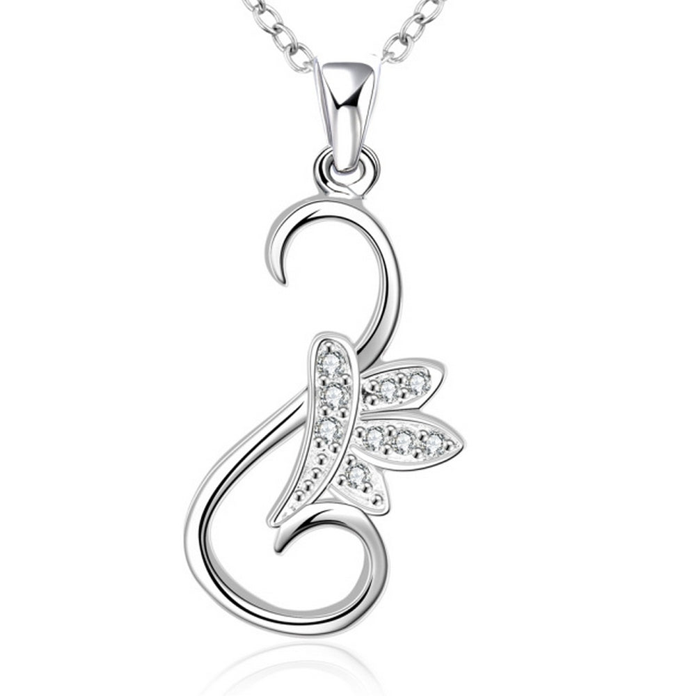 Women's silver necklace set with swan wing zirconia pendant Ø 33mm