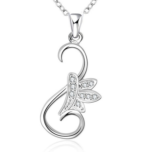 Women's silver necklace set with swan wing zirconia pendant Ø 33mm
