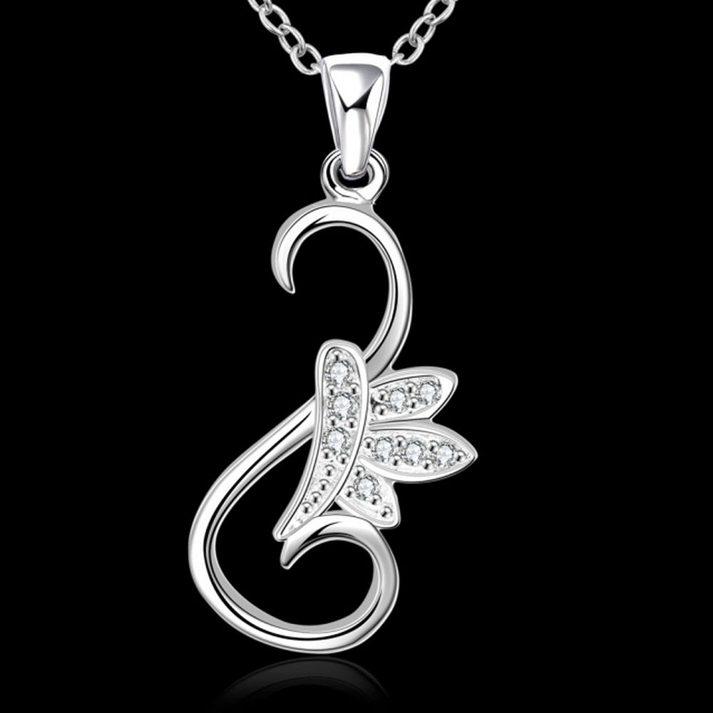 Women's silver necklace set with swan wing zirconia pendant Ø 33mm