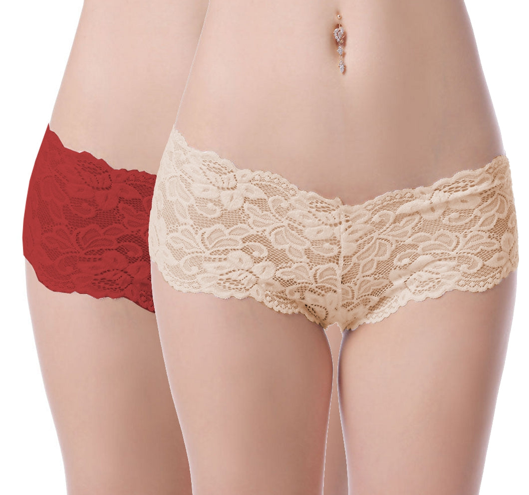Set of 2 briefs panties Brazilian floral lace underpants S/XL - P5059