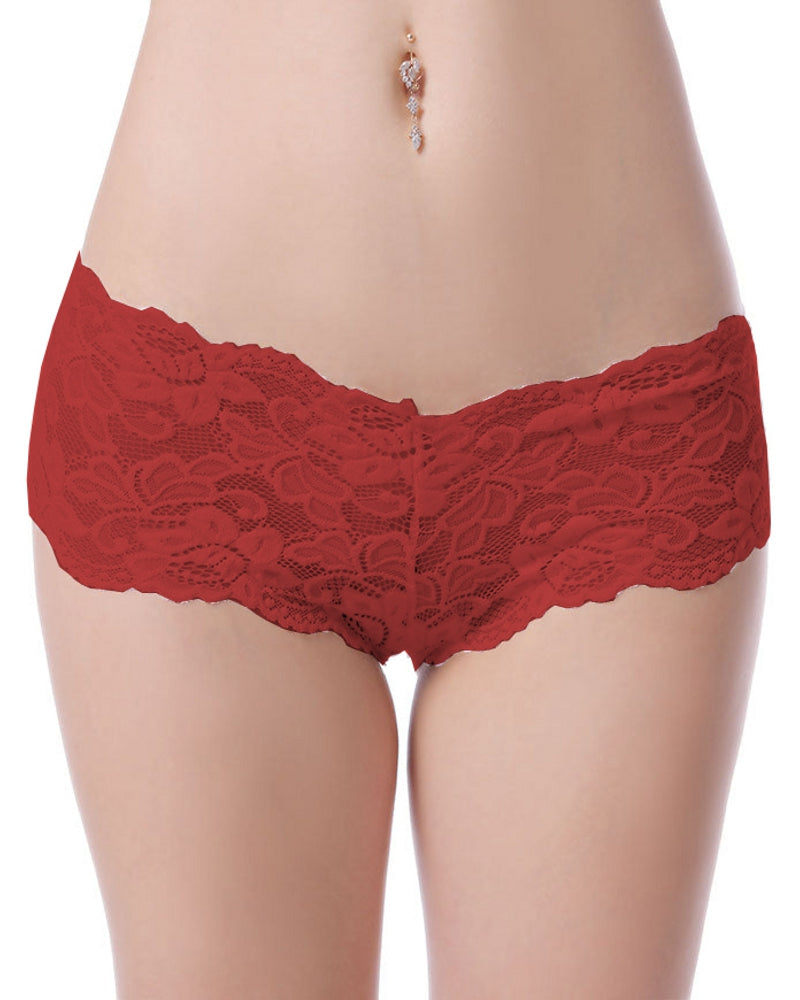 Women's Brazilian Panty Wine Red Lace Underwear Gogo Flowers Thong Lingerie S-XL