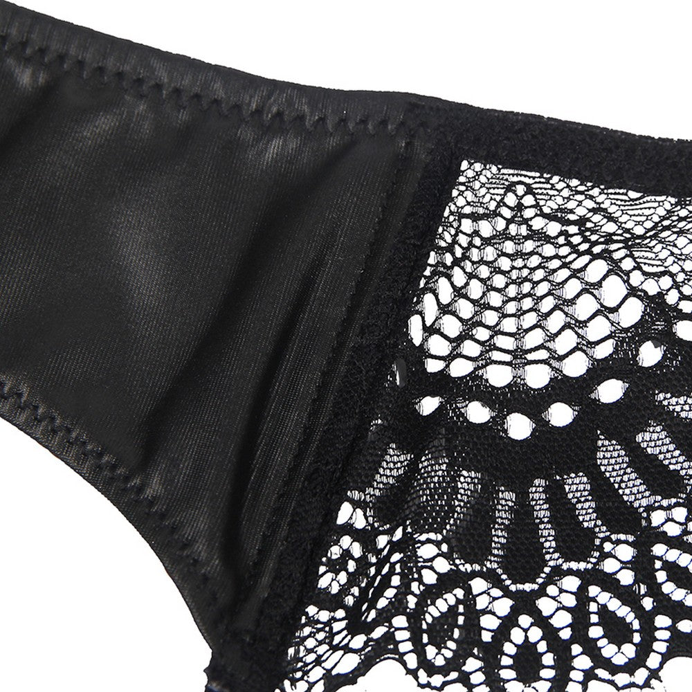 Women's wetlook garter belt suspenders lingerie thong high waist S/XL - P5198