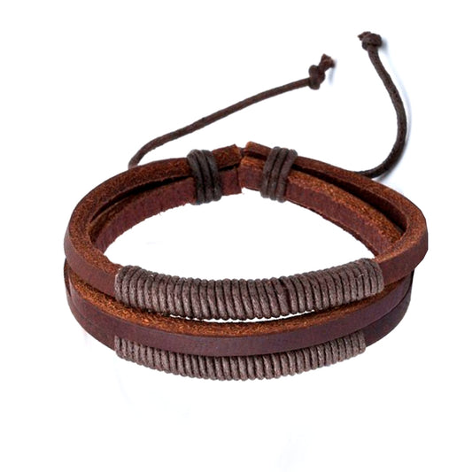 Bangle Real Leather Bracelet Brown Braided Surfer Jewelry Unisex 20cm