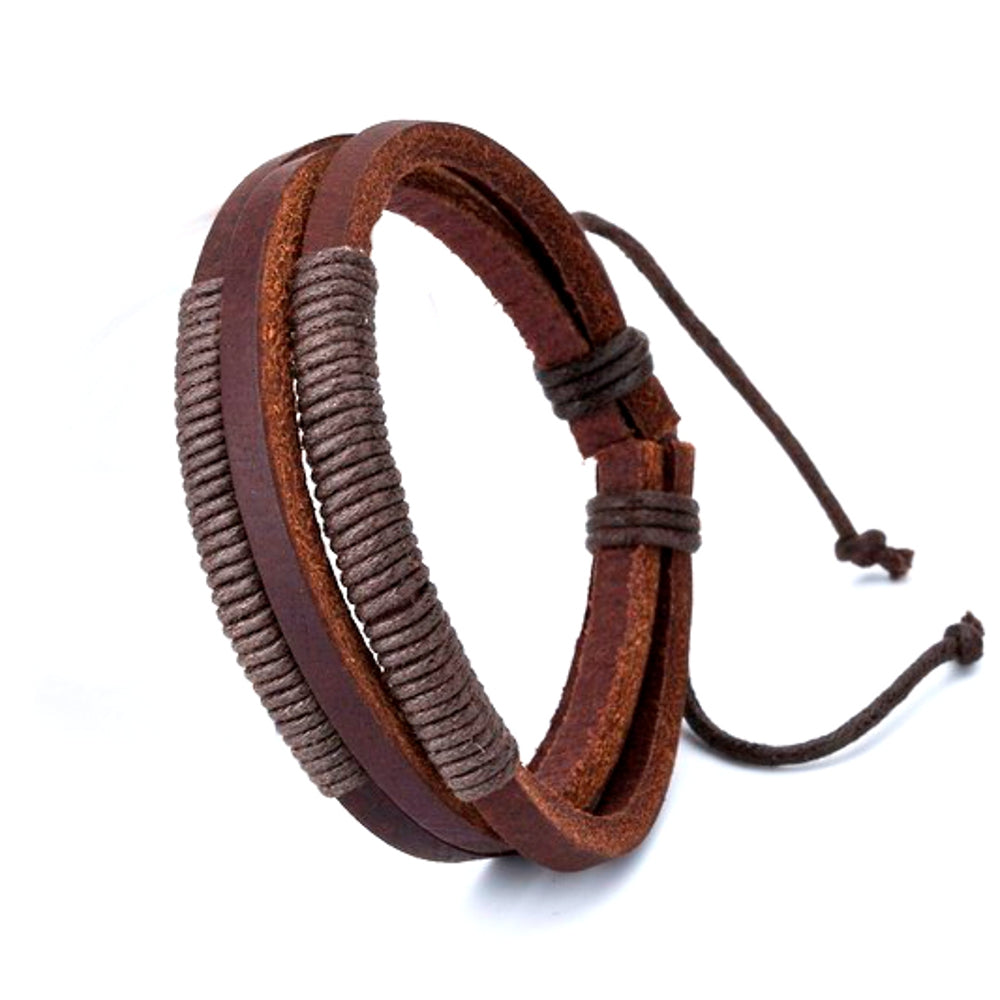 Bangle Real Leather Bracelet Brown Braided Surfer Jewelry Unisex 20cm