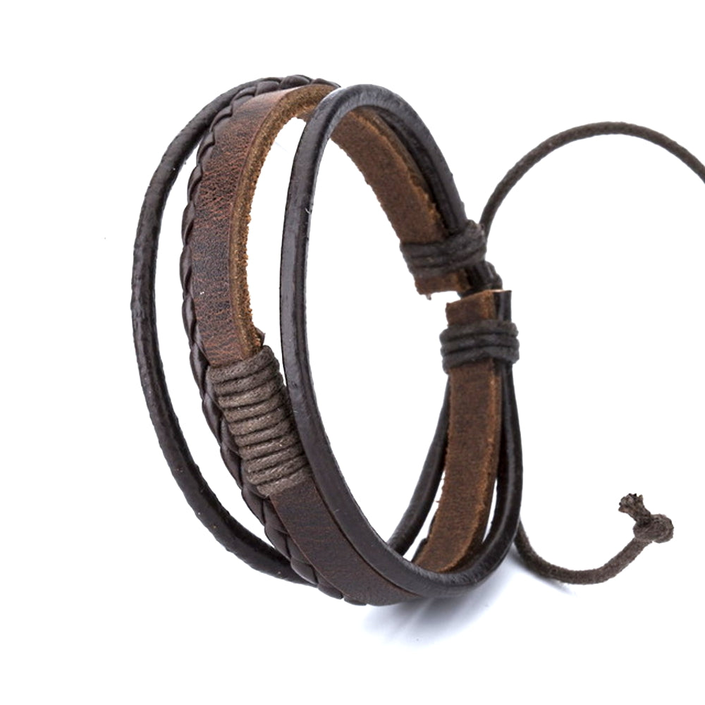 Kordel Armband Echt Leder 4 Reihig Geflochten Handschmuck Unisex 20cm