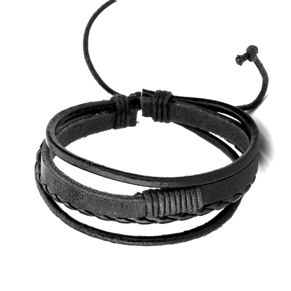 Kordel Armband Echt Leder 4 Reihig Geflochten Handschmuck Unisex 20cm