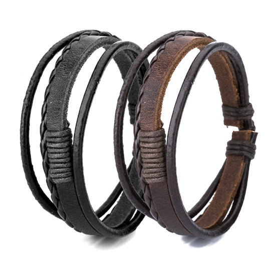 Cord Bracelet Real Leather 4 Row Braided Hand Jewelry Unisex 20cm