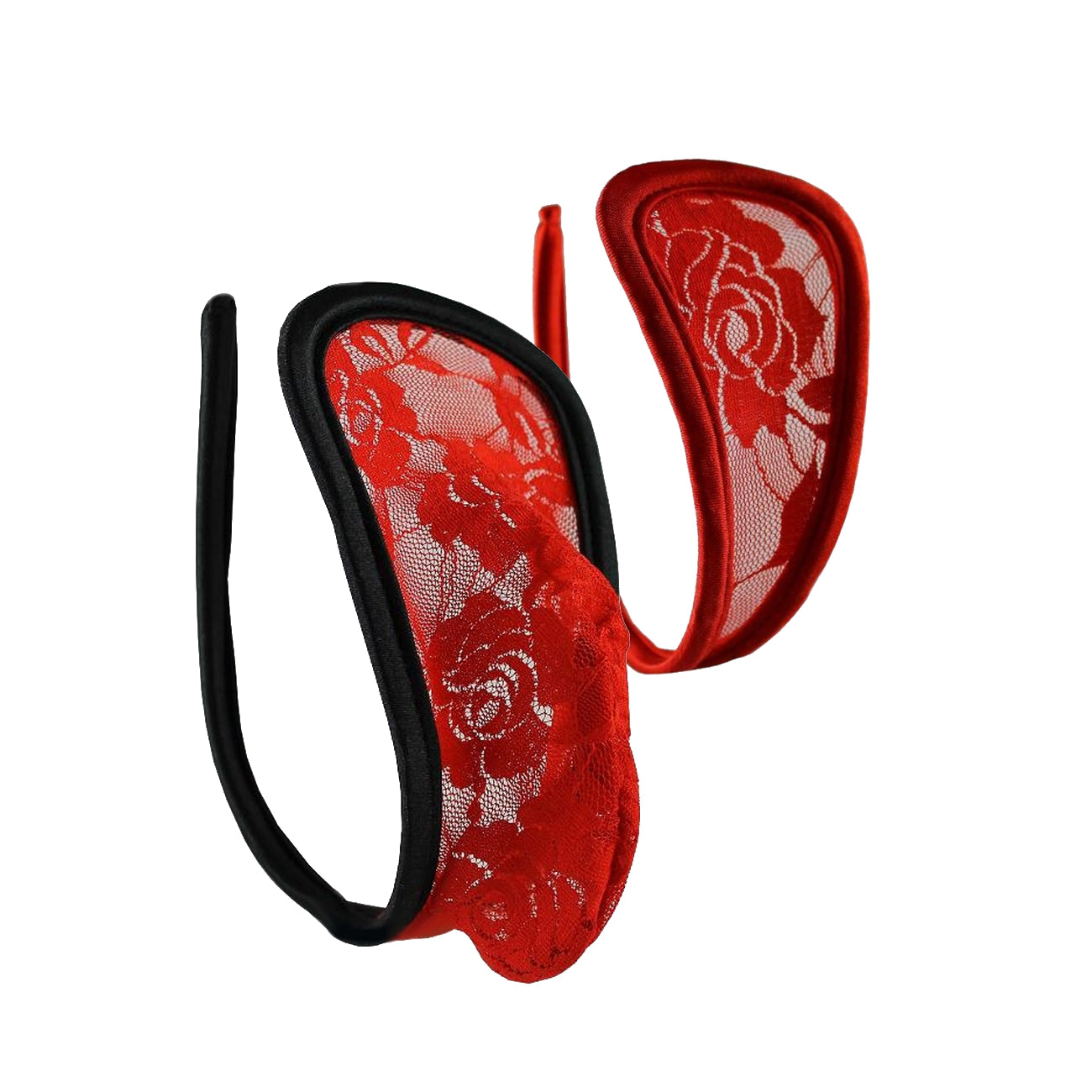 1 Paar C-String Mini Unterwäsche Tanga Slip Dessous Set S M L in Rot mit floralem Spitzenmuster für sinnlichen Komfort