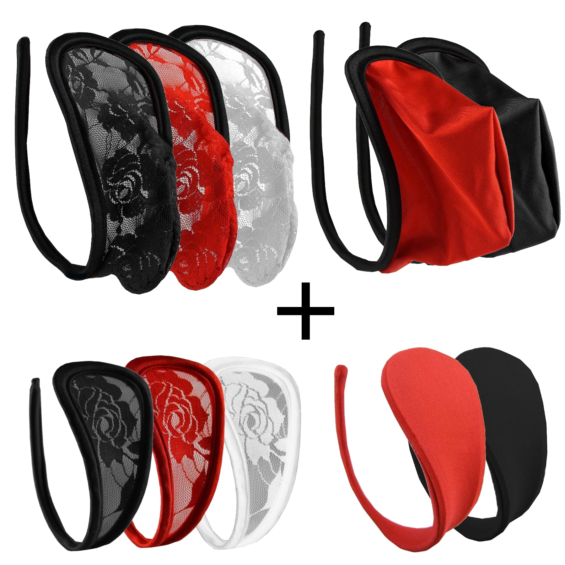 1 Paar C-String Mini Unterwäsche Tanga Slip Dessous Set S M L in Schwarz, Rot und Weiß für stilvollen Komfort