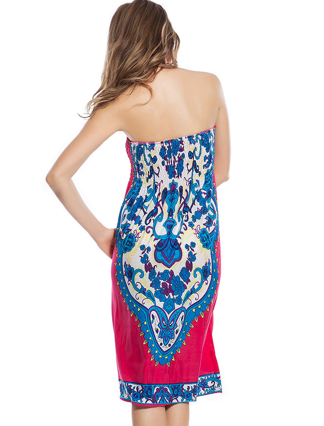 Damen Strandkleid Blumen Pink Triball Bademode Parero Minikleid Bikini Bandeau Sommerkleid Größe S/M