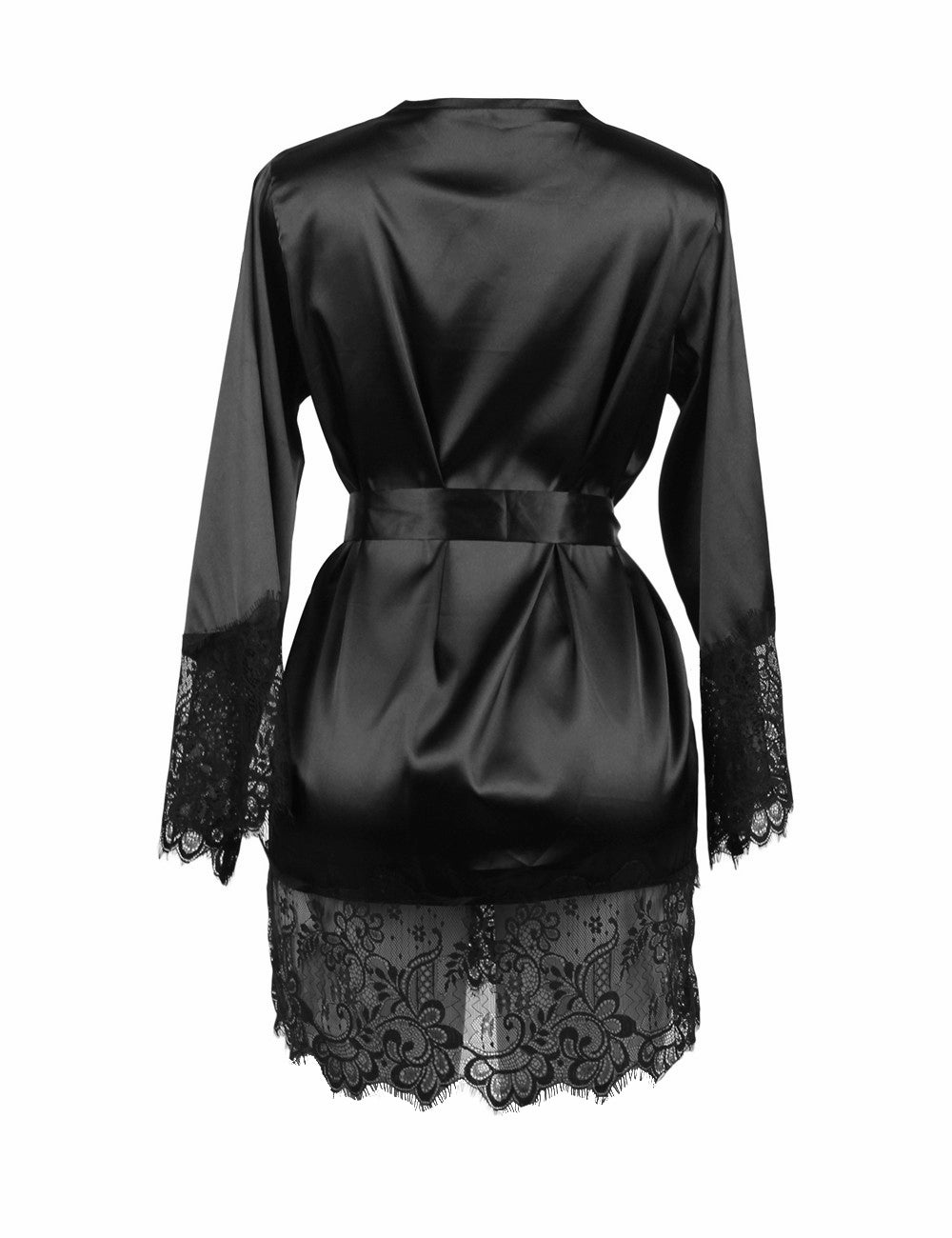Satin Women's Pyjama Set Lace Nightdress Sleepwear Black + Thong S/M/L/XL