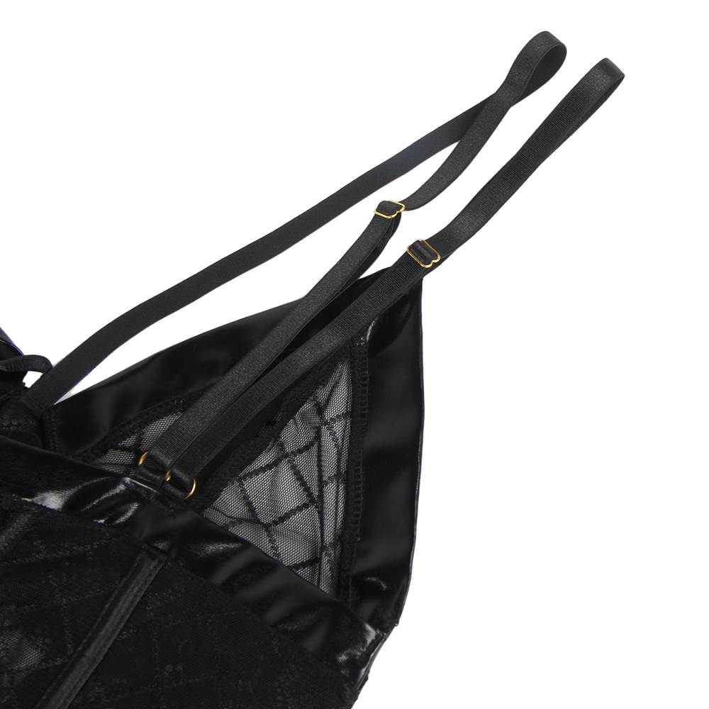 Transparente Dessous Netz Lack Leder Wetlook Damen Unterwäsche M-XL - R80951