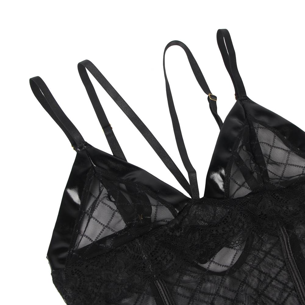 Transparente Dessous Netz Lack Leder Wetlook Damen Unterwäsche M-XL - R80951